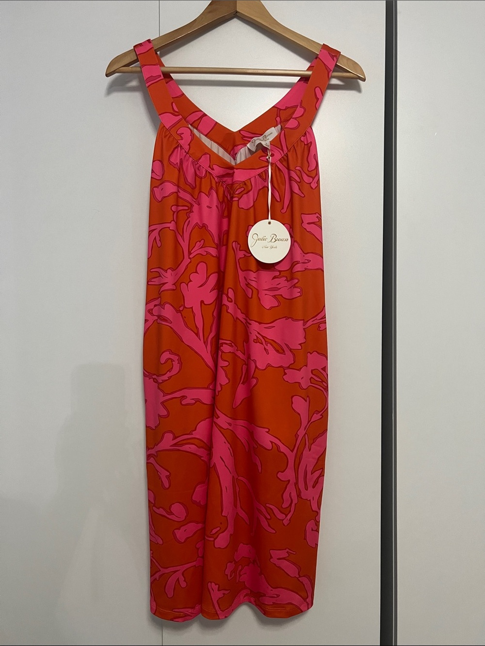JB by Julie Brown Orange Midi Dress with Pink Floral Print